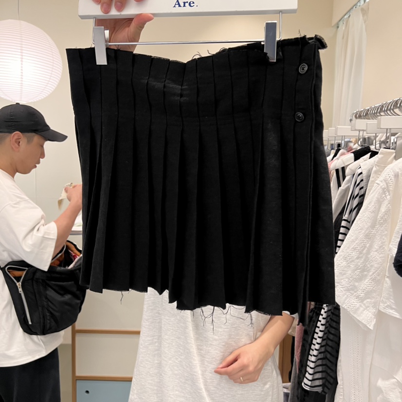 ARE直郵韓國代購㊣女裝新品熱賣時尚休閑推薦25春夏短裙褶皺亞麻ARE YOU/ARE短裙圖色2