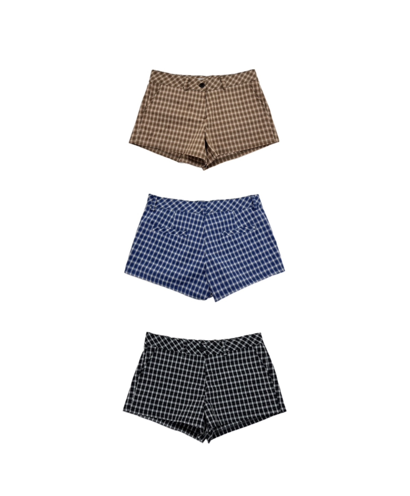 NOCTURNAL VIBE韓國直郵㊣東大門實拍女裝新品25春夏短褲格紋NOCTURNAL VIBE短褲