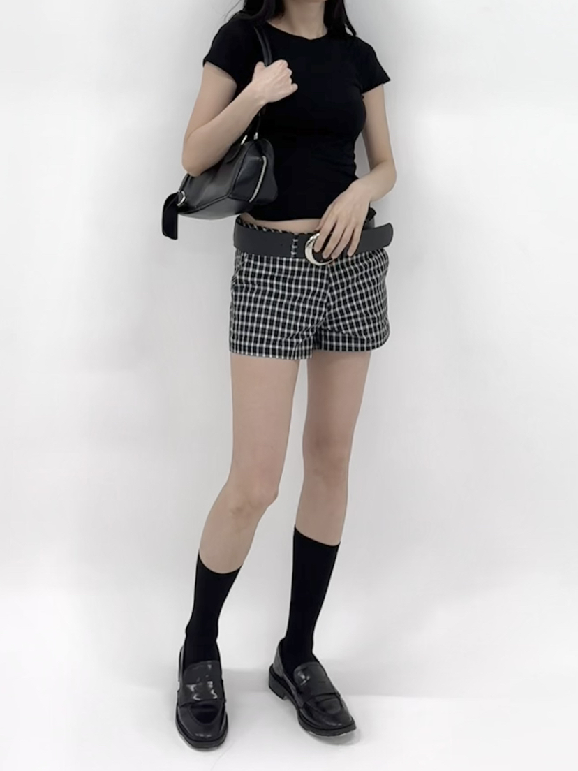 NOCTURNAL VIBE韓國直郵㊣東大門實拍女裝新品25春夏短褲格紋NOCTURNAL VIBE短褲
