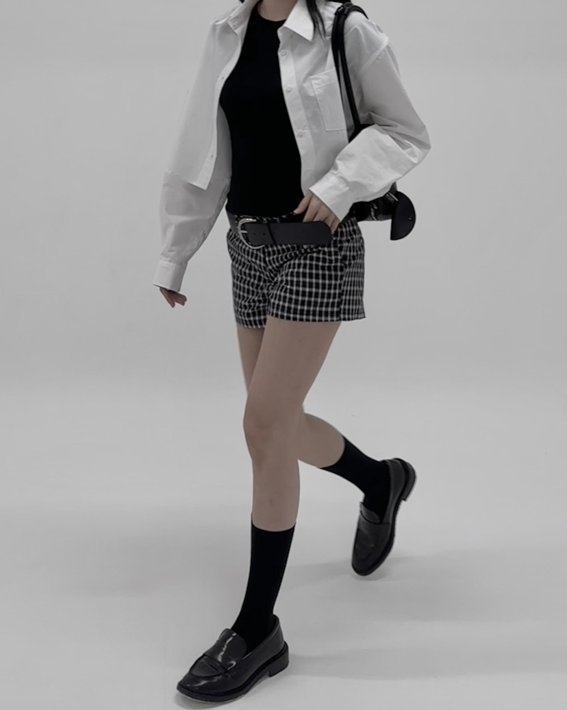 NOCTURNAL VIBE韓國直郵㊣東大門實拍女裝新品25春夏短褲格紋NOCTURNAL VIBE短褲