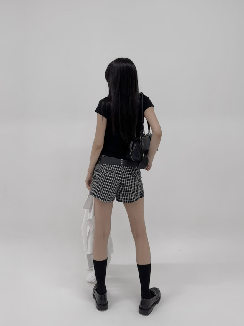 NOCTURNAL VIBE韓國直郵㊣東大門實拍女裝新品25春夏短褲格紋NOCTURNAL VIBE短褲
