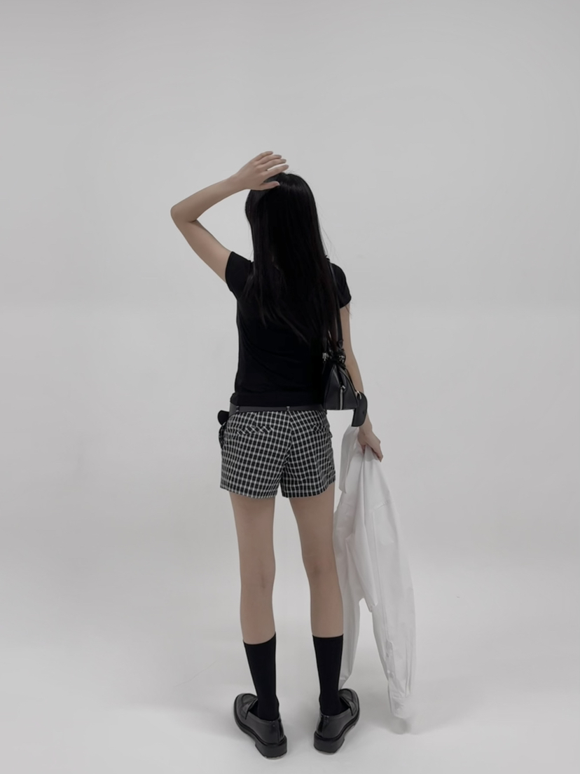 NOCTURNAL VIBE韓國直郵㊣東大門實拍女裝新品25春夏短褲格紋NOCTURNAL VIBE短褲