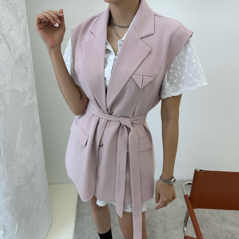 SOUIT直郵韓國代購㊣女裝新款推薦25春夏休閑熱賣馬甲含腰帶SOUIT by mabel-L馬甲
