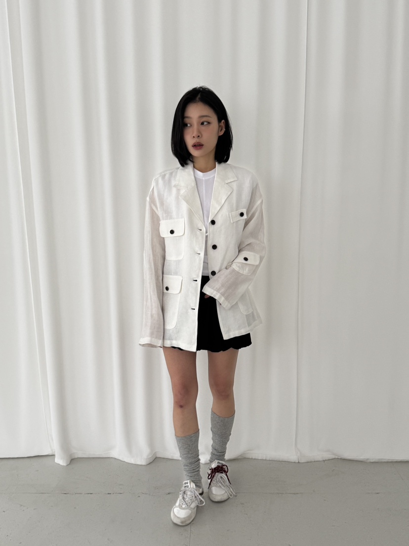 KARE/WEREPIECE韓國代購女裝新款人氣25春夏熱賣夾克口袋亞麻KARE/WEREPIECE夾克