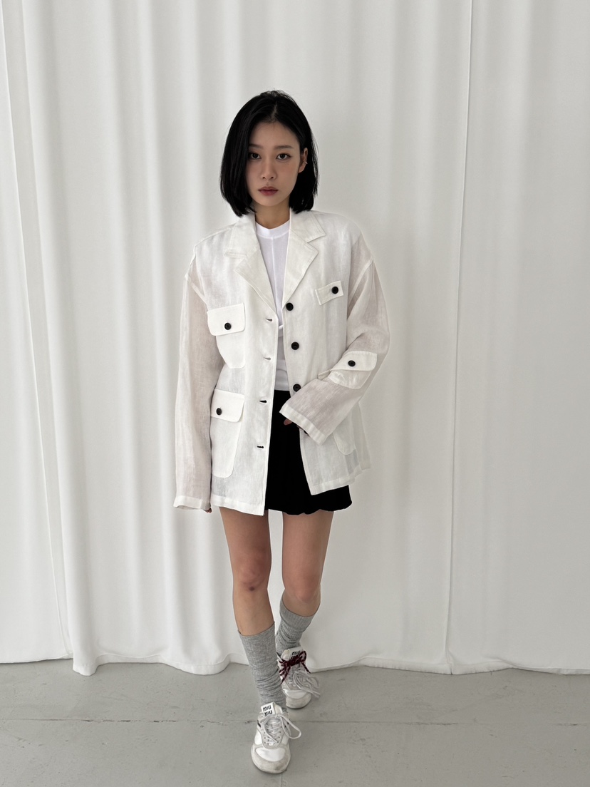 KARE/WEREPIECE韓國代購女裝新款人氣25春夏熱賣夾克口袋亞麻KARE/WEREPIECE夾克