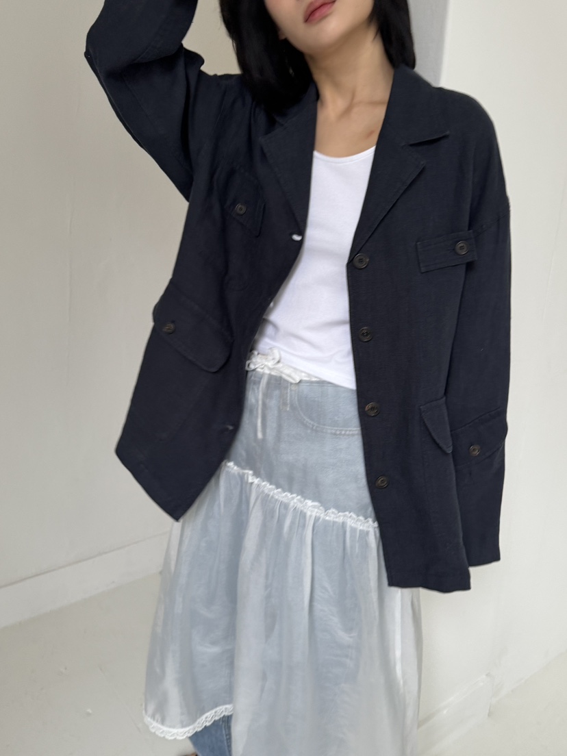 KARE/WEREPIECE韓國代購女裝新款人氣25春夏熱賣夾克口袋亞麻KARE/WEREPIECE夾克