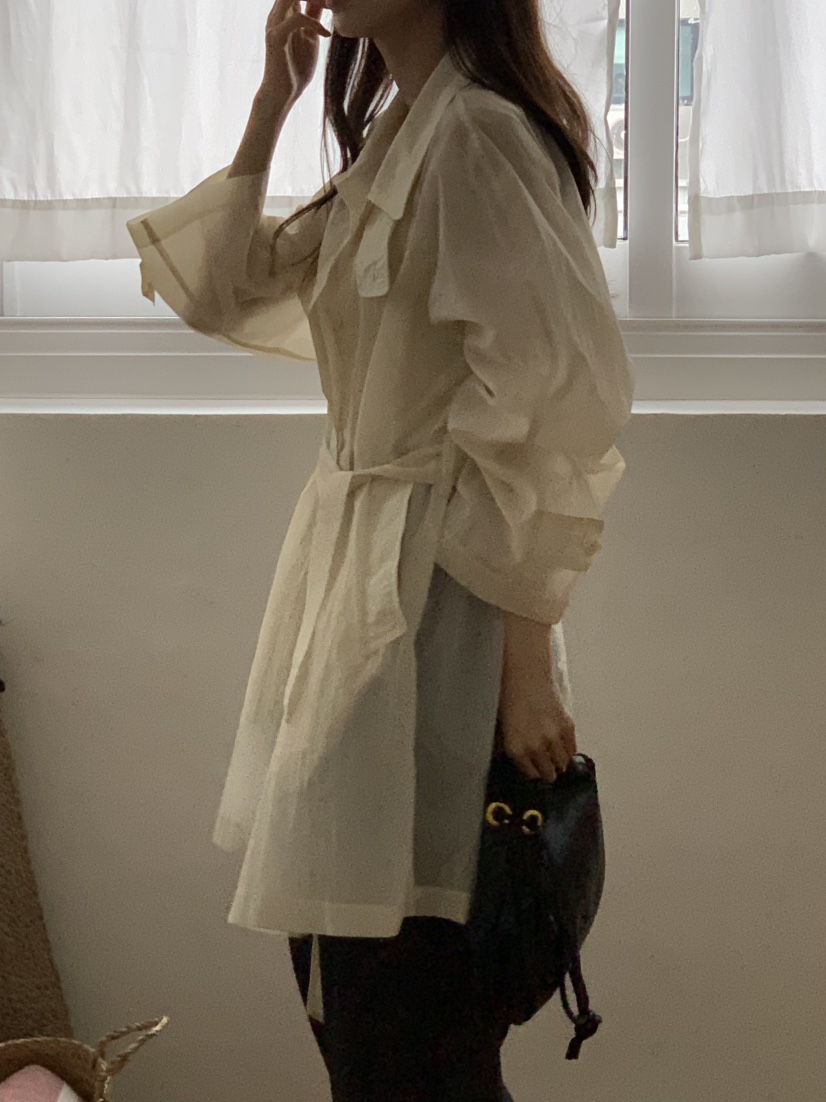 NOTICE東大門實拍女士新品職業推薦人氣時尚長款風衣含腰帶NOTICE長款風衣