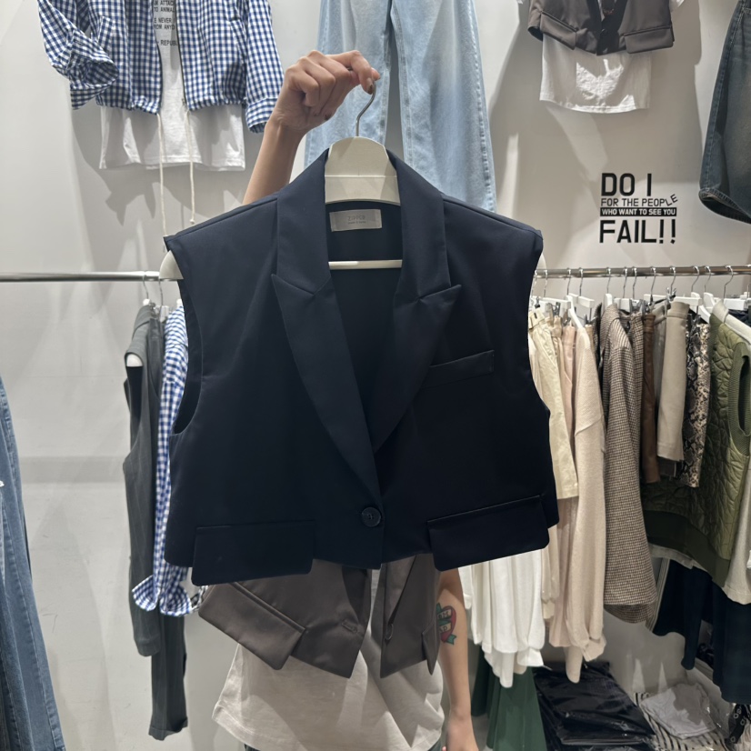 ZIPPER韓國㊣直郵東大門代購女裝新品休閑馬甲不含內搭短款ZIPPER馬甲圖色2