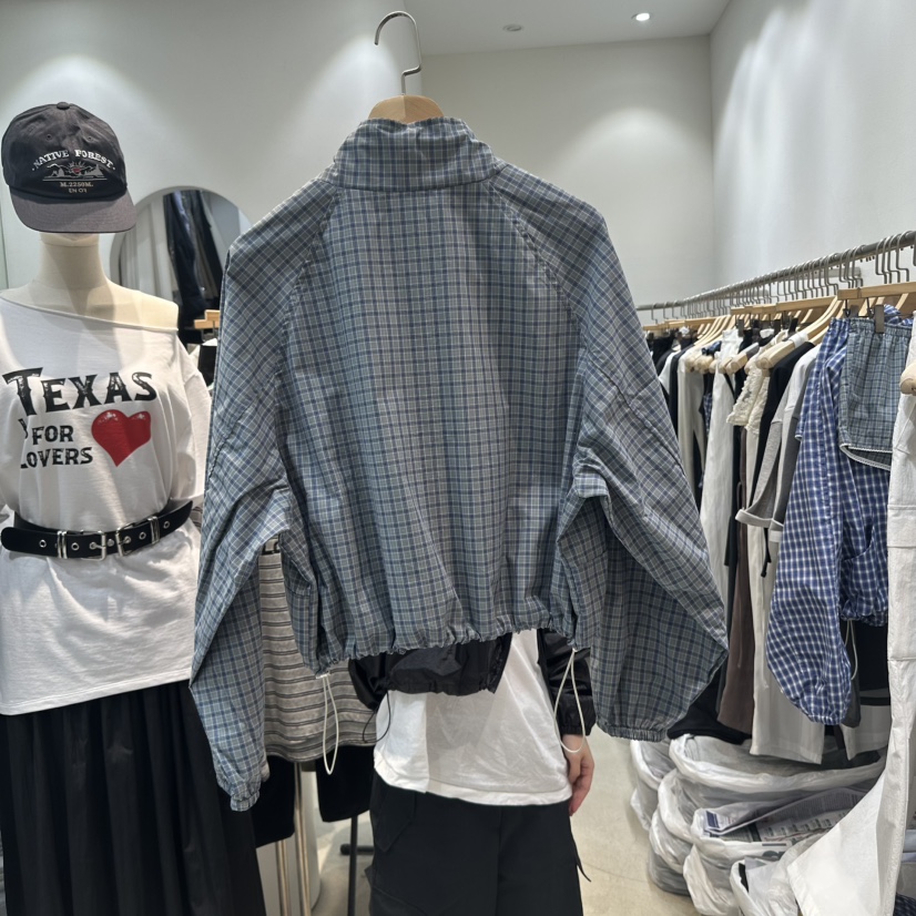 W.FATAL韓國直郵㊣東大門實拍女裝新品時尚25春夏夾克拉鏈格紋W.FATAL夾克