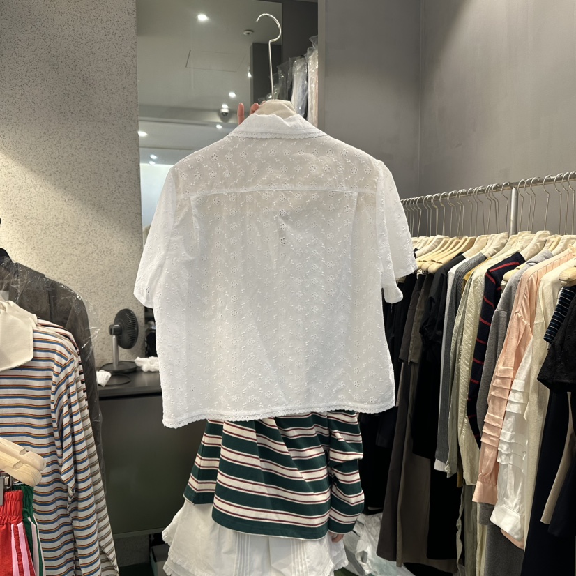 AMOEBA直郵韓國代購㊣女裝新品熱賣25春夏推薦襯衫蕾絲衫刺繡AMOEBA襯衫/蕾絲衫