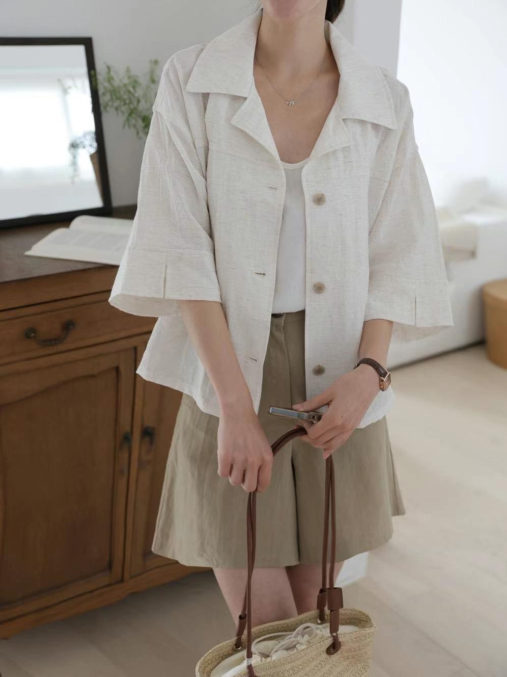 MU 뮤-T東大門實拍女士新品熱賣25春夏時尚人氣職業夾克亞麻MU 뮤-T夾克