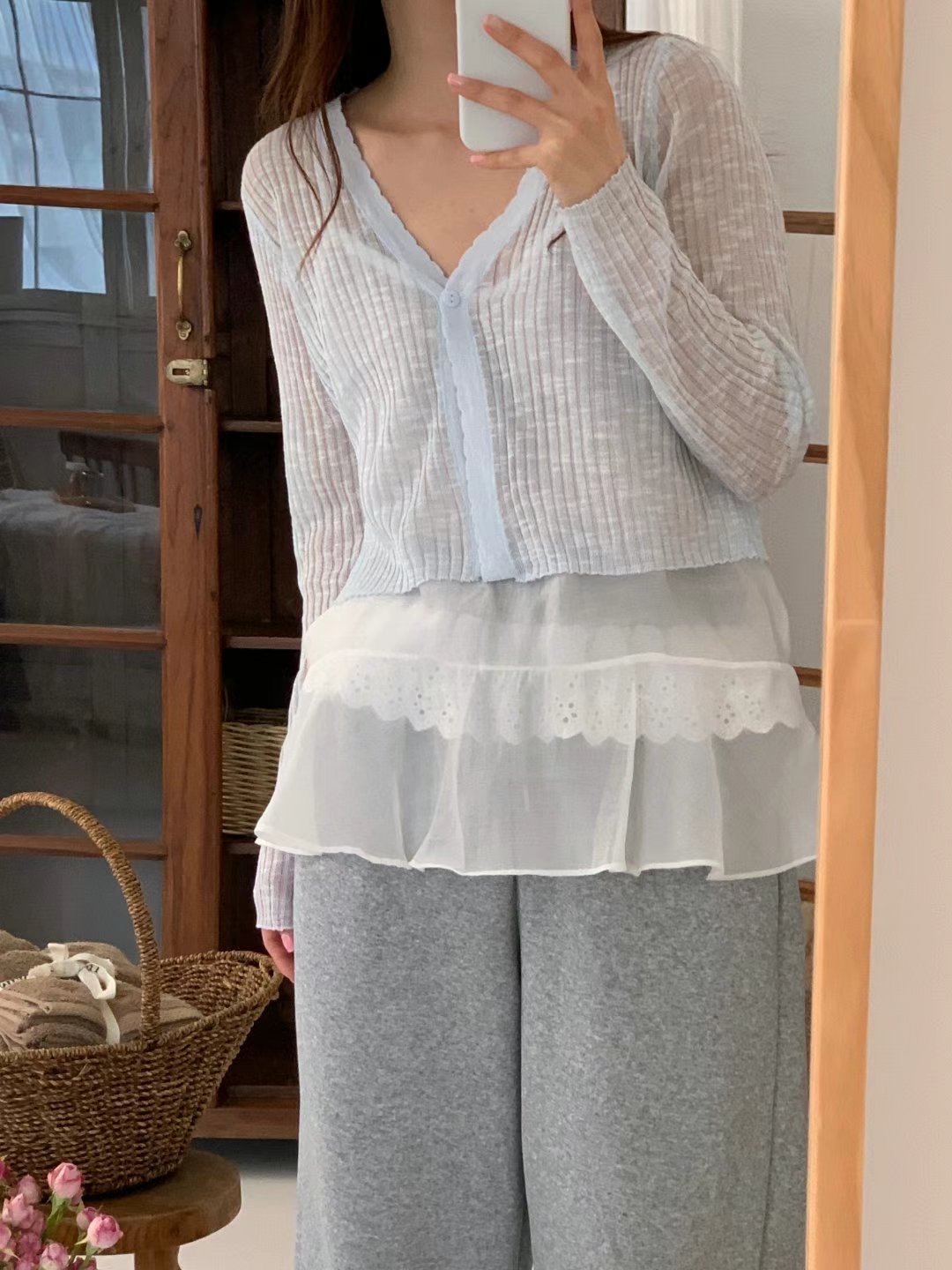 TDOUBLEJ韓國直郵女裝新款25春夏推薦休閑熱賣針織衫透視開衫TDOUBLEJ針織衫