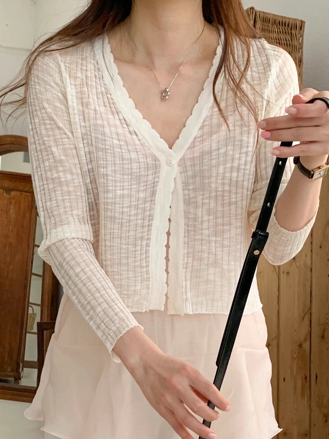 TDOUBLEJ韓國直郵女裝新款25春夏推薦休閑熱賣針織衫透視開衫TDOUBLEJ針織衫