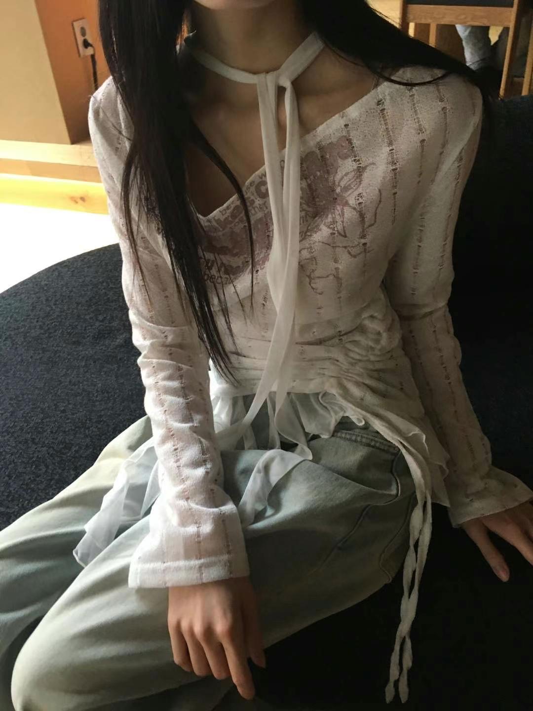 STREET東大門實拍女士新品時尚人氣25春夏真品針織衫含脖帶STREET針織衫