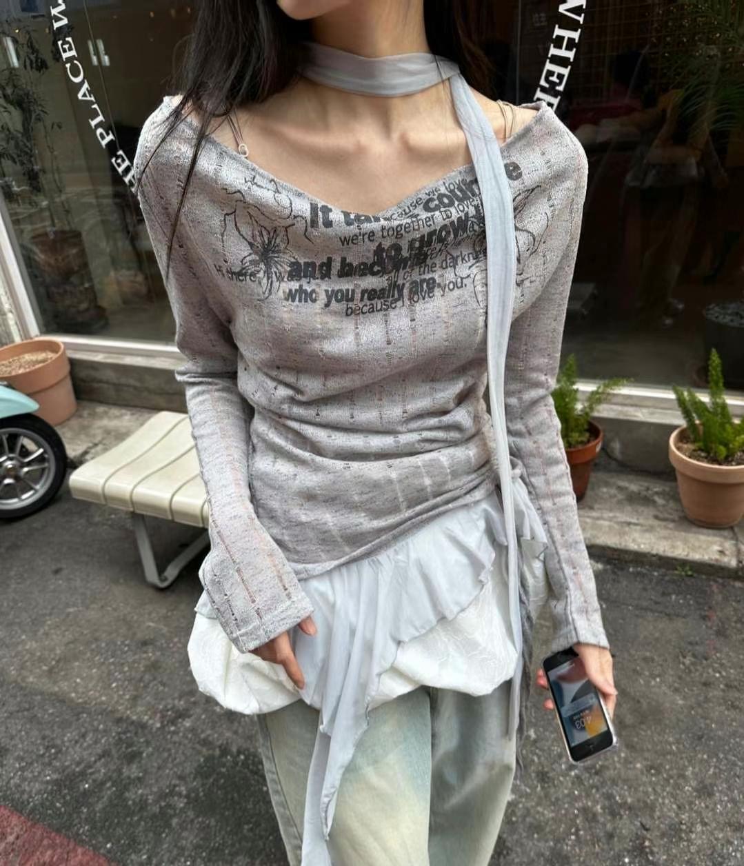 STREET東大門實拍女士新品時尚人氣25春夏真品針織衫含脖帶STREET針織衫