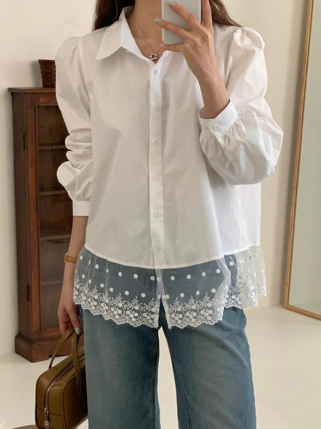 TDOUBLEJ東大門代購女士新款真品人氣25春夏襯衫蕾絲衫蕾絲TDOUBLEJ襯衫/蕾絲衫圖色2