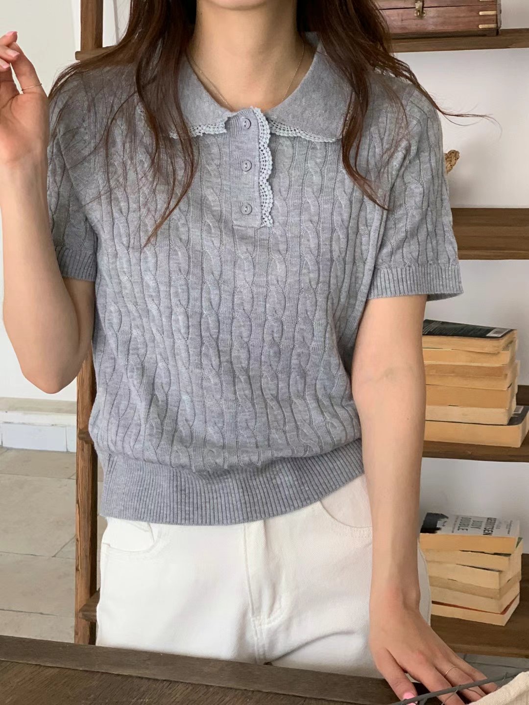 TDOUBLEJ韓國直郵女裝新款休閑25春夏時尚針織衫2件起拿貨蕾絲TDOUBLEJ針織衫圖色3