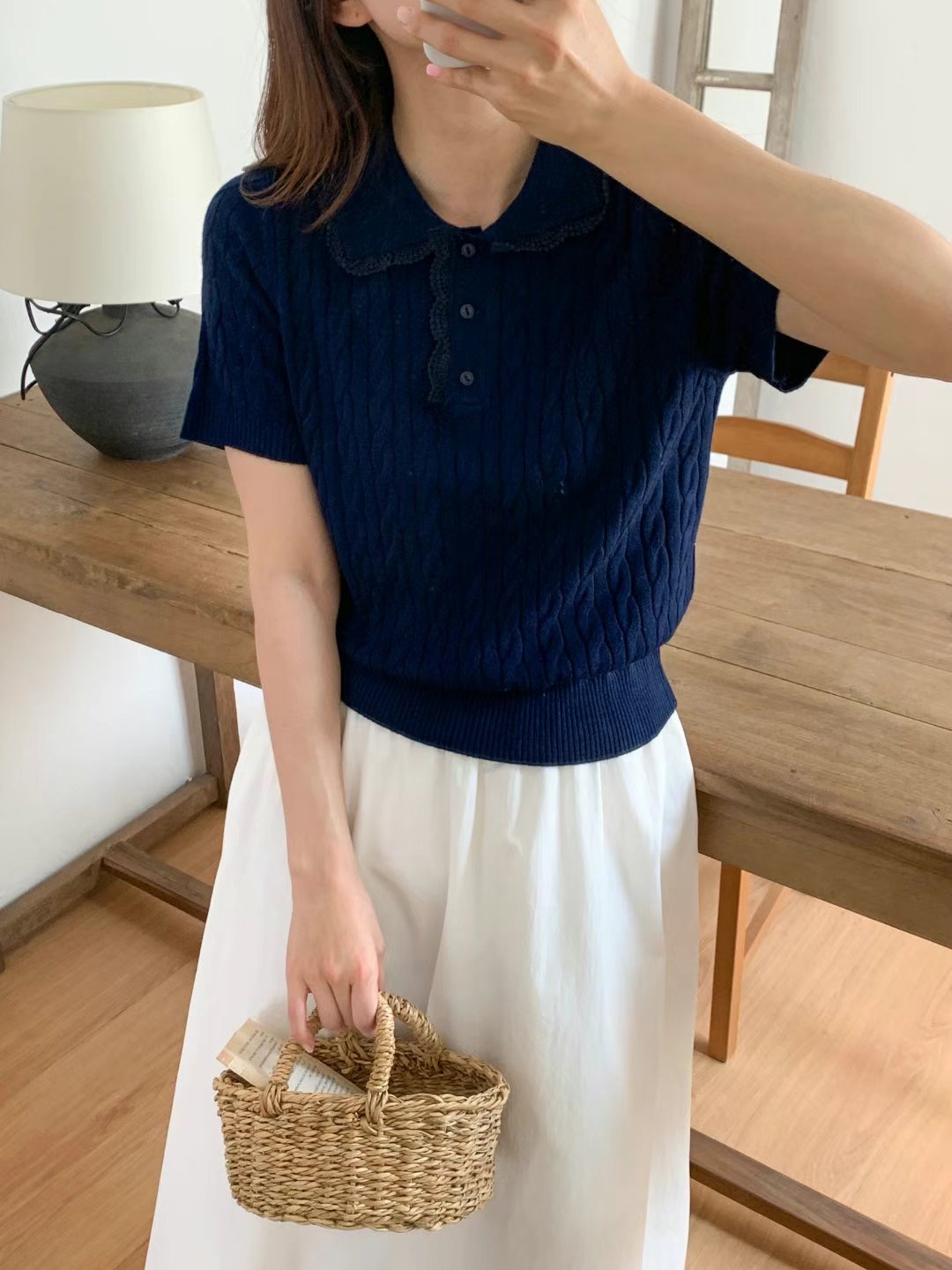 TDOUBLEJ韓國直郵女裝新款休閑25春夏時尚針織衫2件起拿貨蕾絲TDOUBLEJ針織衫圖色5