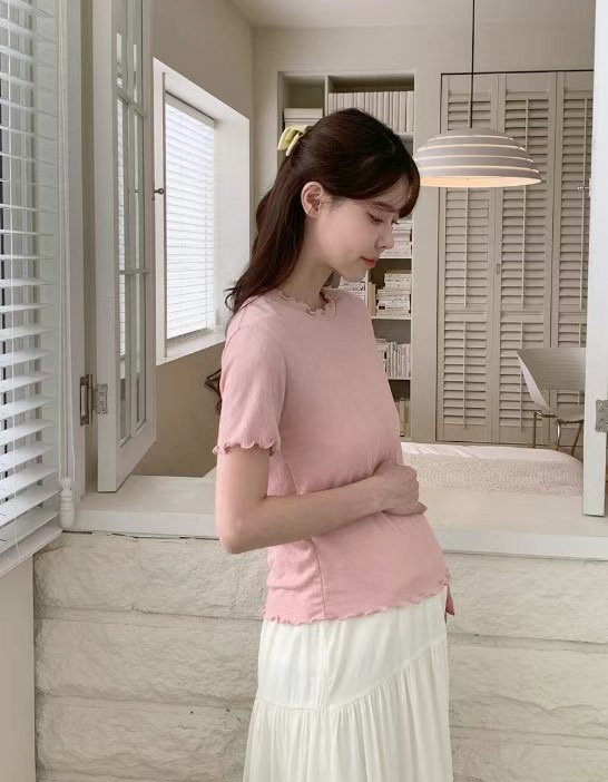 라떼東大門代購女裝新款25春夏熱賣人氣休閑推薦T恤格紋褶皺Latte_T恤