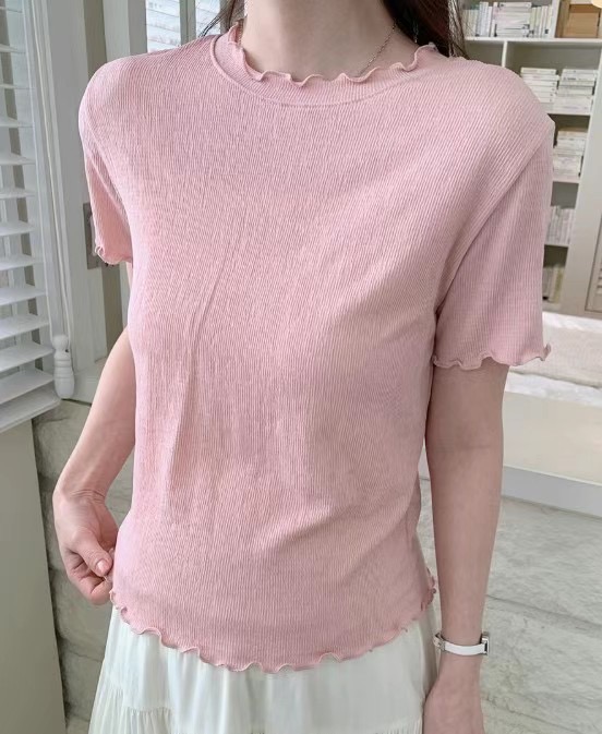 라떼東大門代購女裝新款25春夏熱賣人氣休閑推薦T恤格紋褶皺Latte_T恤圖色3