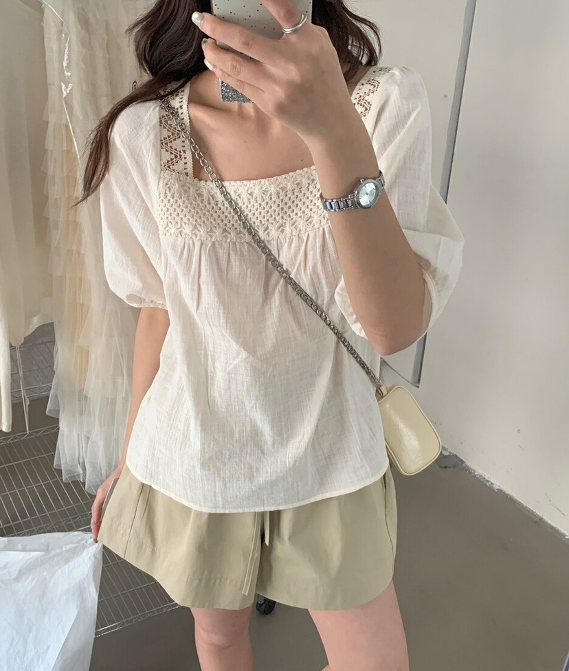 OLA韓國㊣直郵東大門代購女裝新款推薦熱賣25春夏襯衫蕾絲衫mellor/OLA襯衫/蕾絲衫