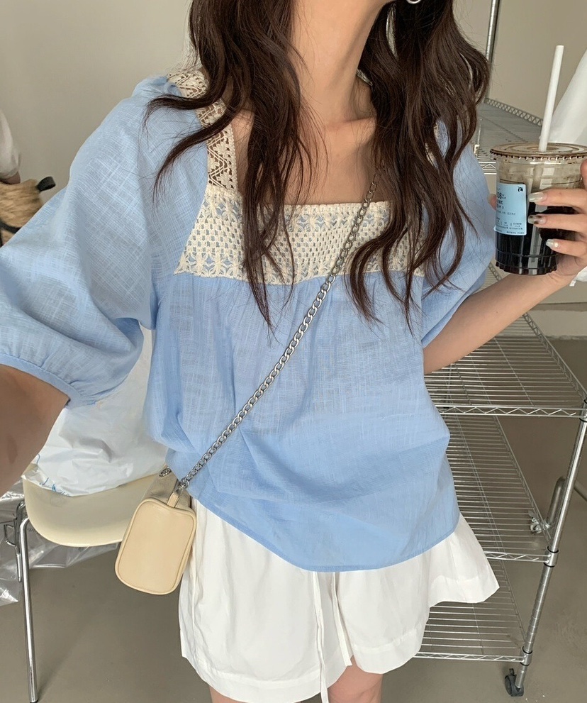 OLA韓國㊣直郵東大門代購女裝新款推薦熱賣25春夏襯衫蕾絲衫mellor/OLA襯衫/蕾絲衫