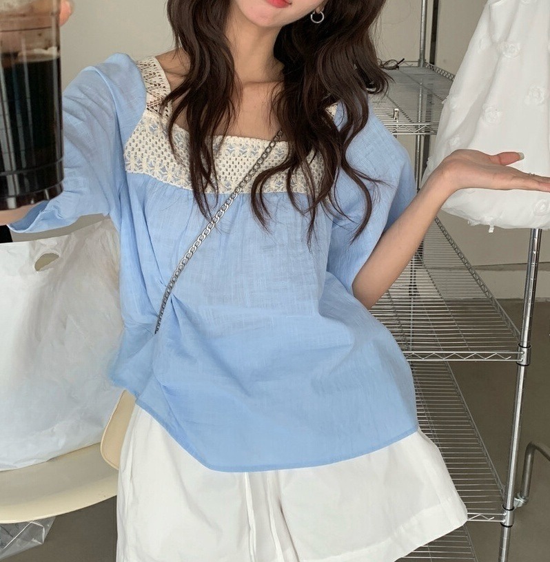 OLA韓國㊣直郵東大門代購女裝新款推薦熱賣25春夏襯衫蕾絲衫mellor/OLA襯衫/蕾絲衫