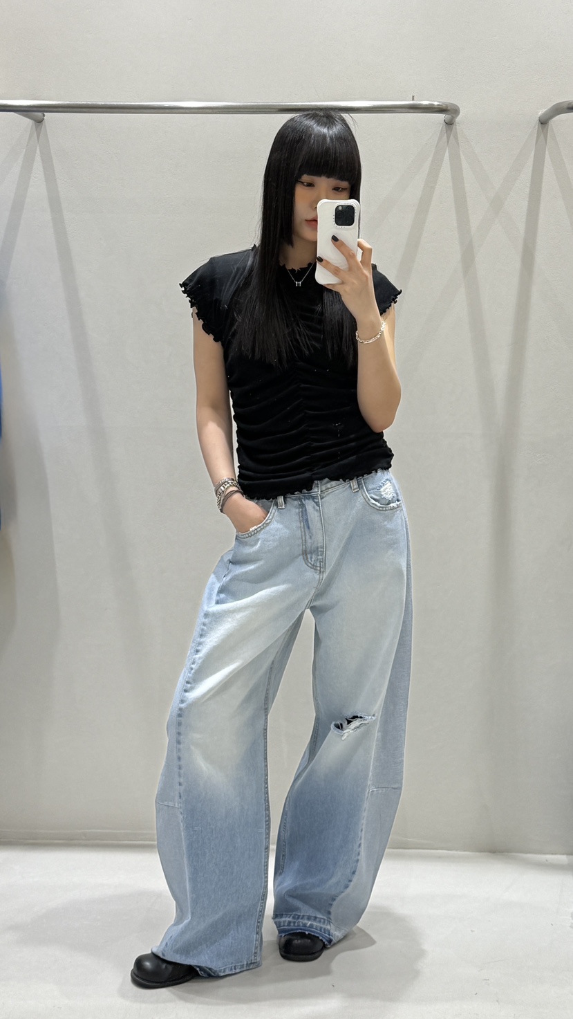 SHIRRING韓國代購女裝新款25春夏推薦真品熱賣休閑時尚牛仔褲SHIRRING牛仔褲