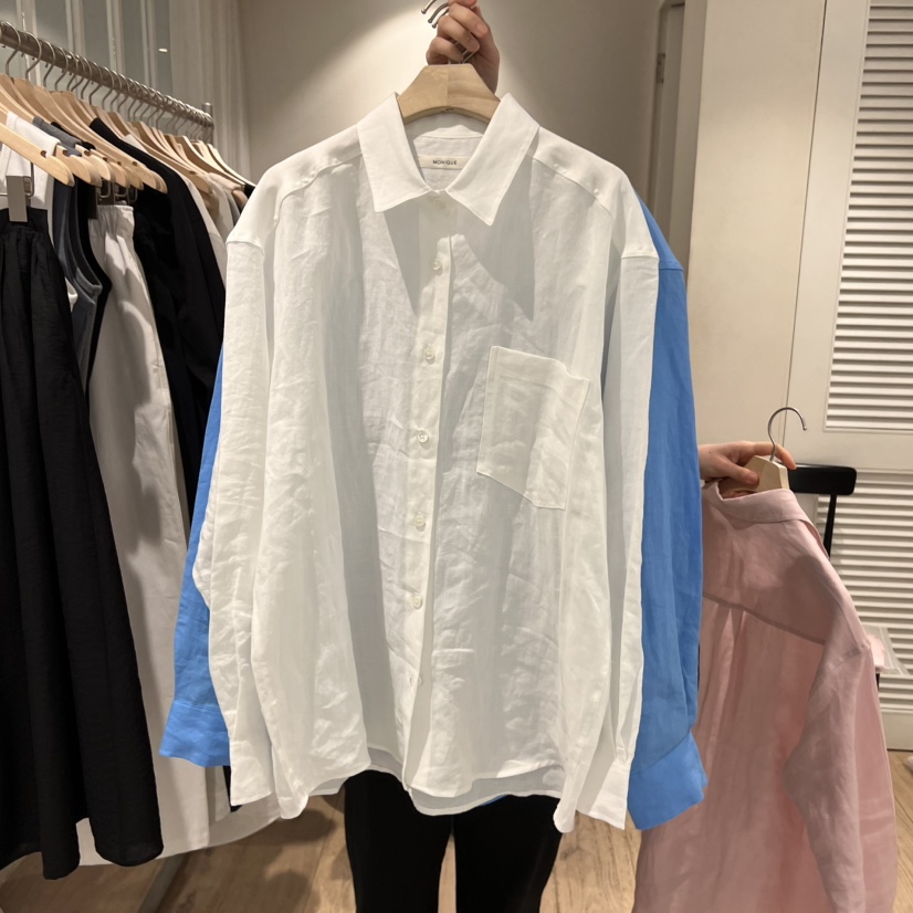 MONIQUE東大門代購女裝新款熱賣真品推薦襯衫蕾絲衫口袋亞麻MONIQUE襯衫/蕾絲衫圖色2