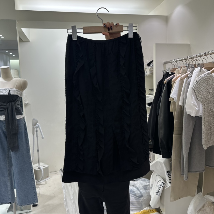 ASHTOE東大門直郵女士新品職業熱賣25春夏休閑長裙荷葉邊綁帶ASHTOE長裙圖色2
