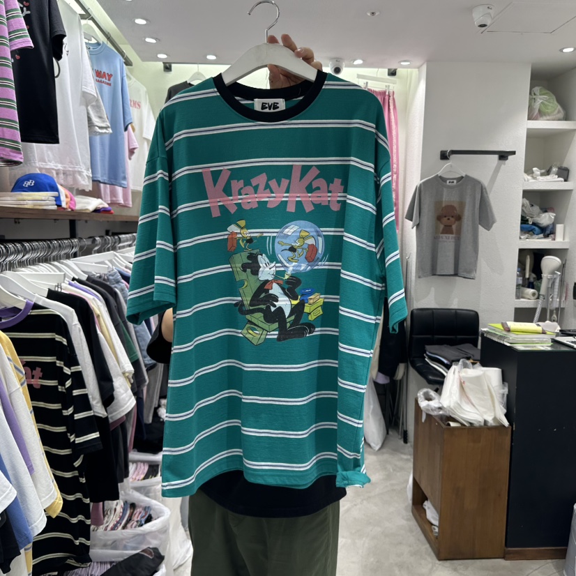 EVE韓國直郵女士新款25春夏熱賣時尚推薦真品休閑人氣T恤條紋EVET恤圖色2