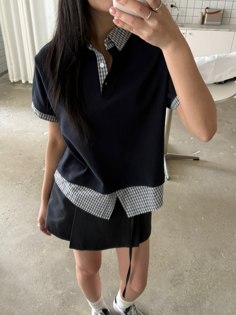 Verbena韓國代購女裝新款職業休閑25春夏推薦襯衫蕾絲衫格紋Verbena襯衫/蕾絲衫