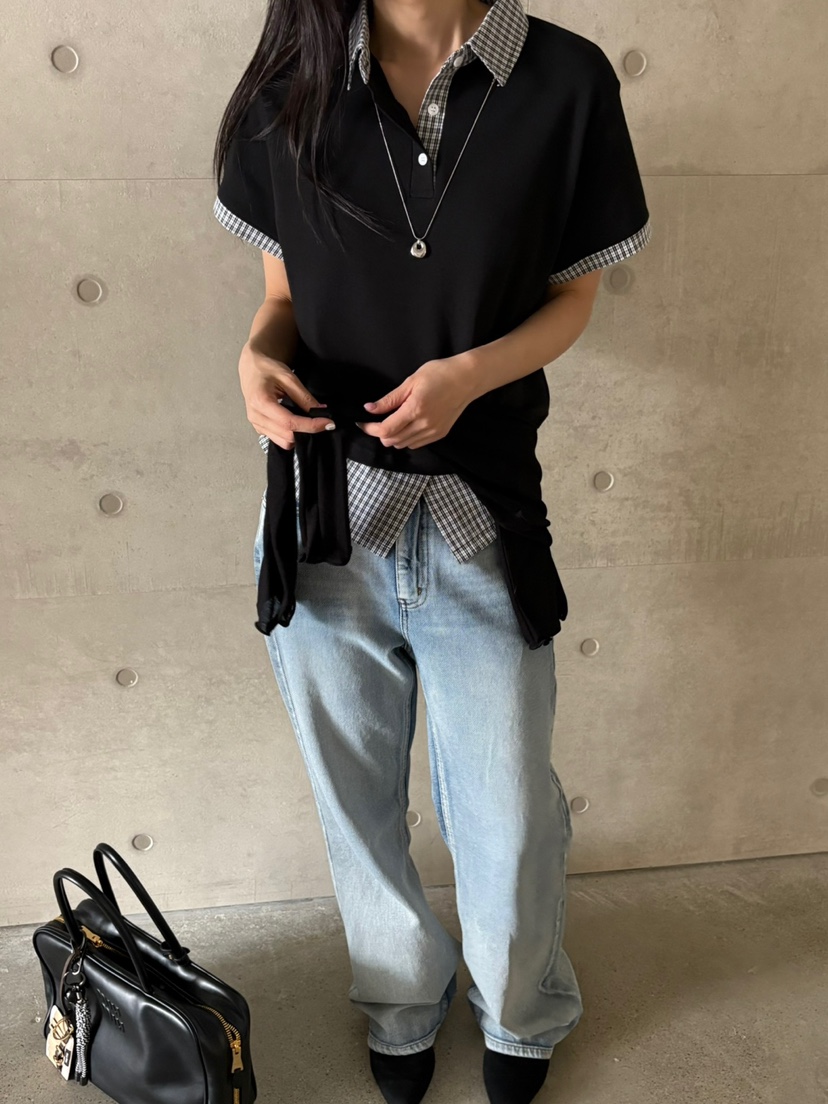 Verbena韓國代購女裝新款職業休閑25春夏推薦襯衫蕾絲衫格紋Verbena襯衫/蕾絲衫