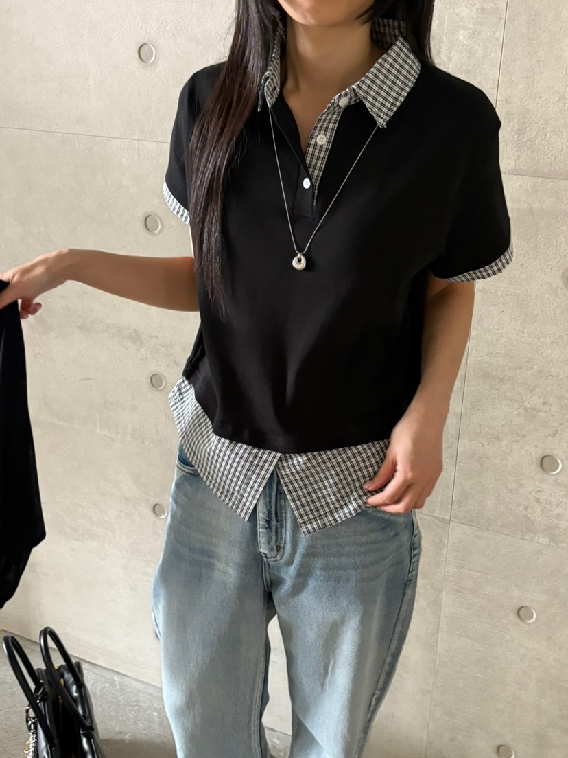 Verbena韓國代購女裝新款職業休閑25春夏推薦襯衫蕾絲衫格紋Verbena襯衫/蕾絲衫