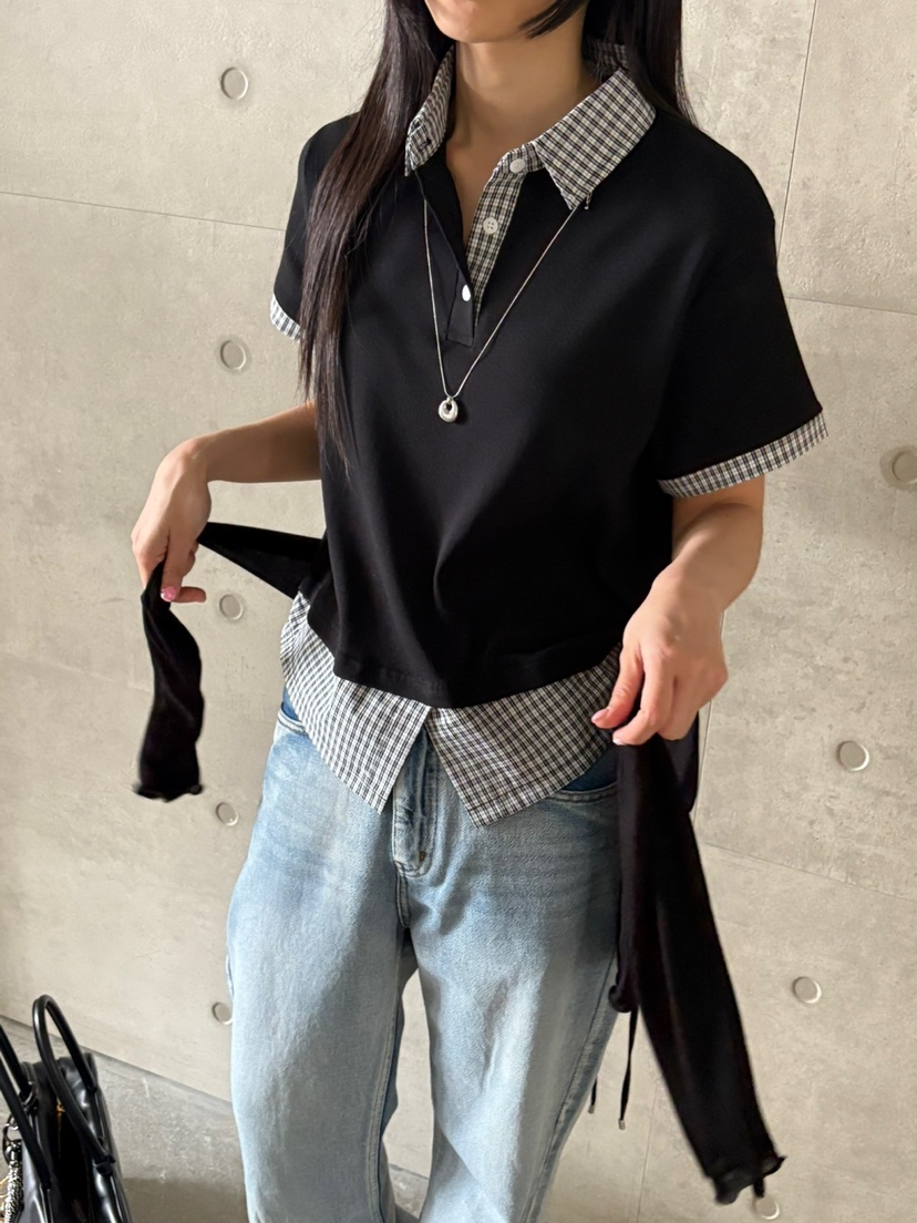 Verbena韓國代購女裝新款職業休閑25春夏推薦襯衫蕾絲衫格紋Verbena襯衫/蕾絲衫