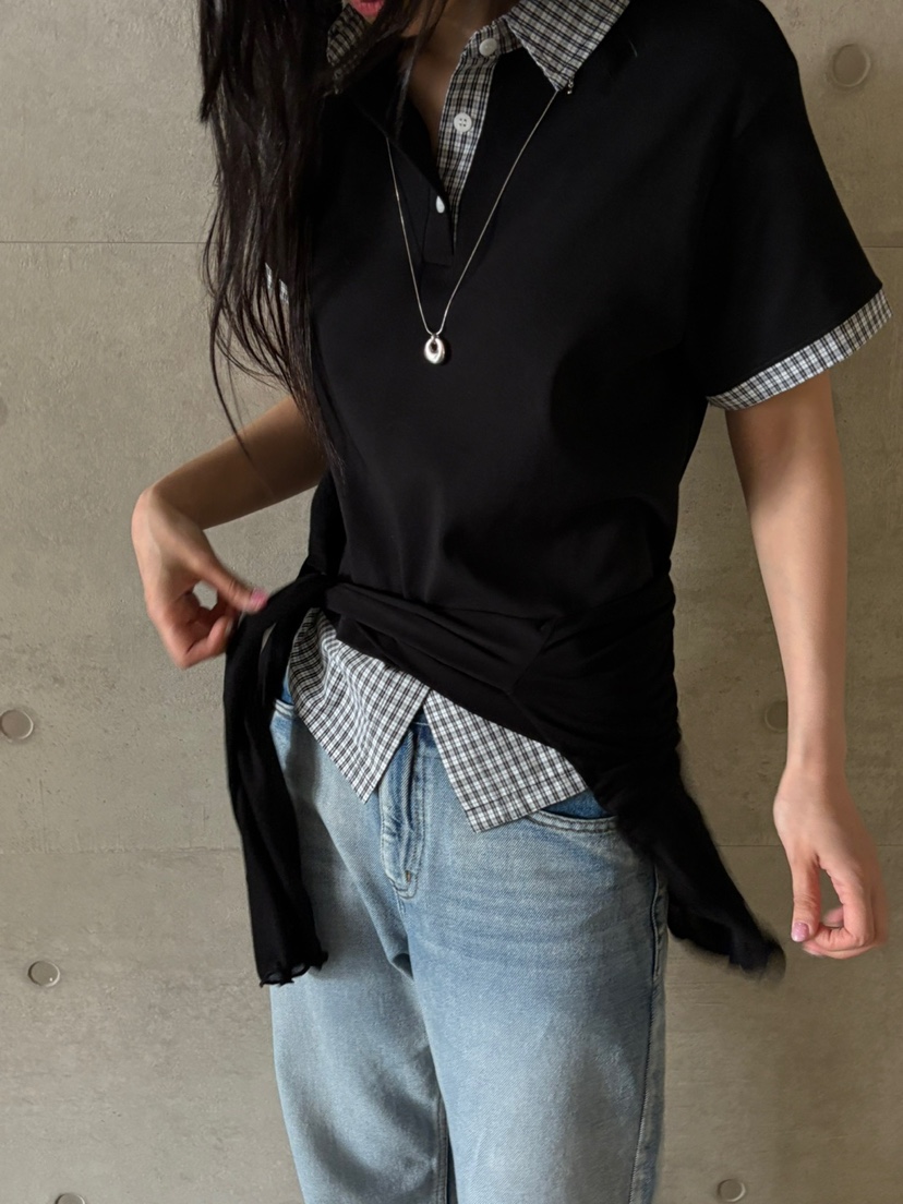 Verbena韓國代購女裝新款職業休閑25春夏推薦襯衫蕾絲衫格紋Verbena襯衫/蕾絲衫