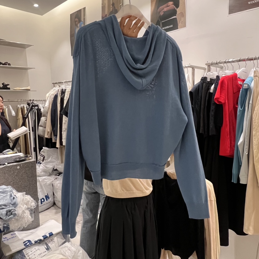WOOD SAGE東大門代購女裝新款熱賣推薦針織衫拉鏈亞麻連帽WOOD SAGE針織衫