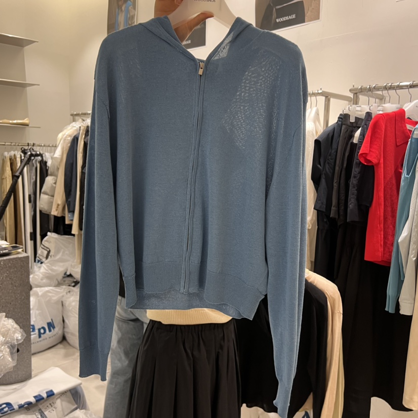 WOOD SAGE東大門代購女裝新款熱賣推薦針織衫拉鏈亞麻連帽WOOD SAGE針織衫圖色1