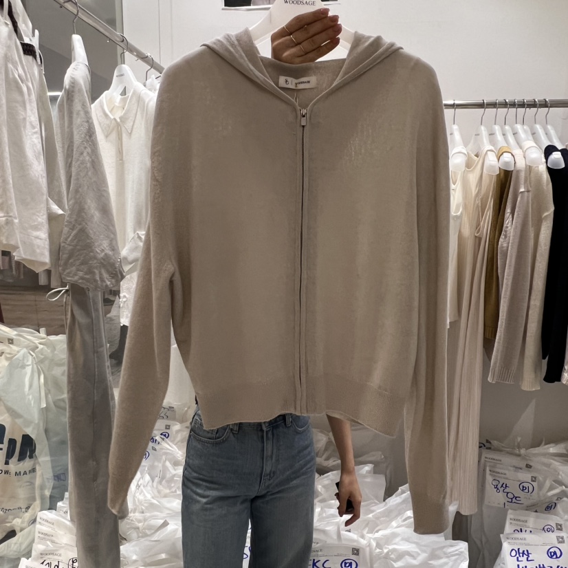 WOOD SAGE東大門代購女裝新款熱賣推薦針織衫拉鏈亞麻連帽WOOD SAGE針織衫圖色2