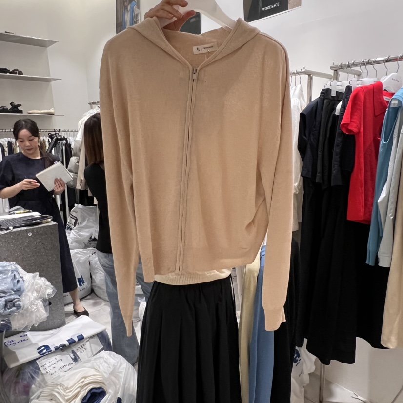 WOOD SAGE東大門代購女裝新款熱賣推薦針織衫拉鏈亞麻連帽WOOD SAGE針織衫圖色4