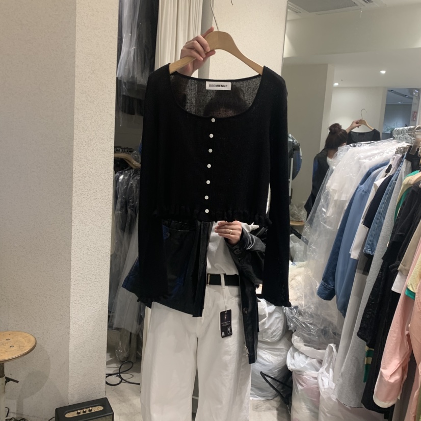 SSEMIENNE東大門實拍女士新品時尚推薦針織衫荷葉邊亞麻開衫SSEMIENNE針織衫圖色4