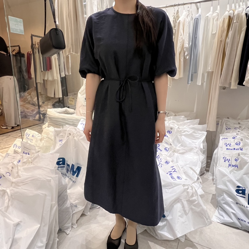 WOOD SAGE韓國代購女裝新款人氣25春夏休閑時尚連衣裙含腰繩WOOD SAGE連衣裙圖色1