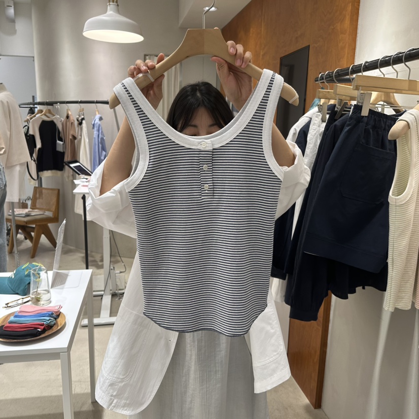 BOUTIQUE SEOUL-P直郵韓國代購㊣女裝新品推薦25春夏吊帶背心But ton/BOUTIQUE SEOUL吊帶/背心