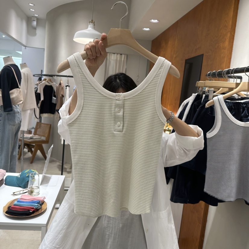 BOUTIQUE SEOUL-P直郵韓國代購㊣女裝新品推薦25春夏吊帶背心But ton/BOUTIQUE SEOUL吊帶/背心圖色2