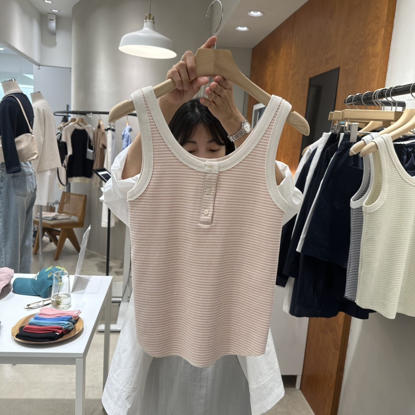BOUTIQUE SEOUL-P直郵韓國代購㊣女裝新品推薦25春夏吊帶背心But ton/BOUTIQUE SEOUL吊帶/背心圖色3