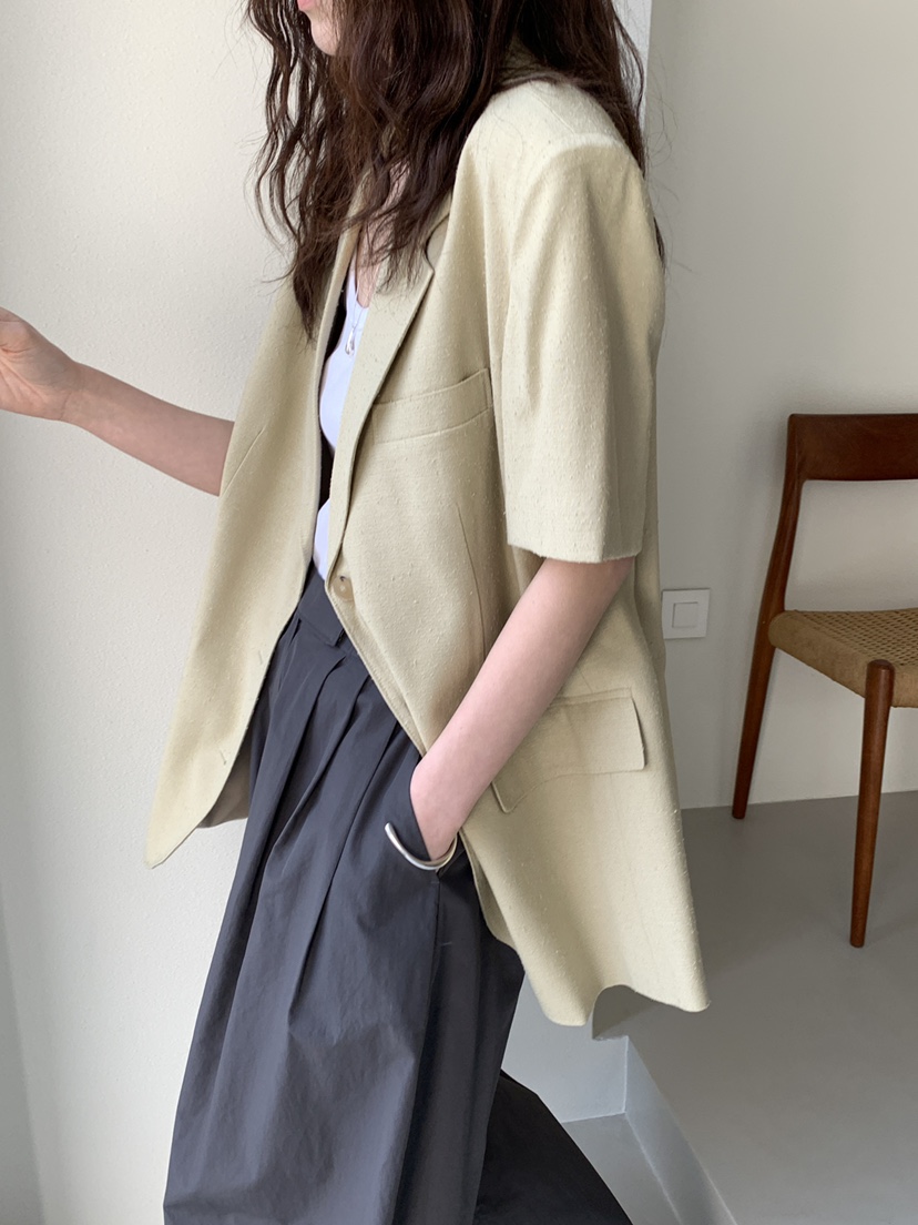 OURS韓國㊣直郵東大門代購女裝新款25春夏時尚夾克透明亞麻OURS夾克