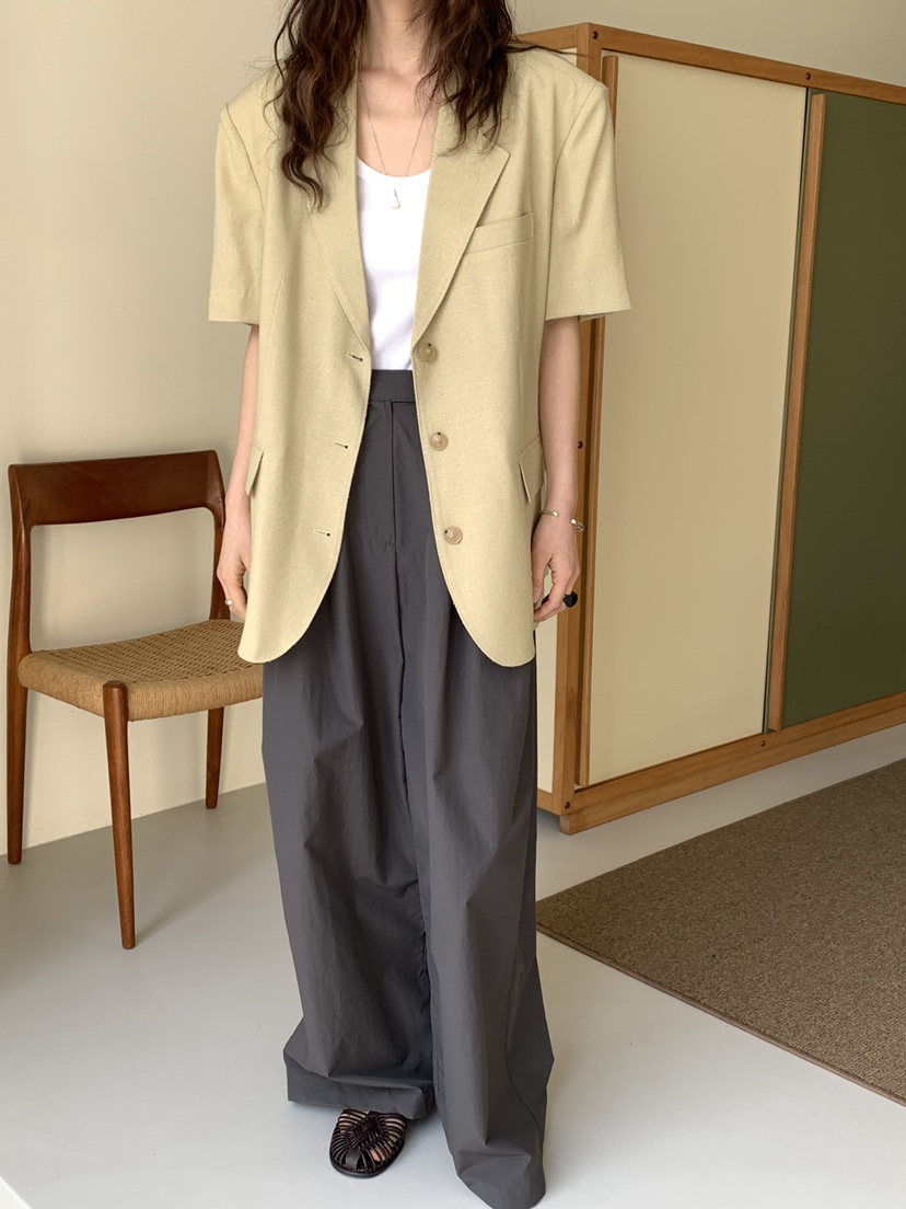 OURS韓國㊣直郵東大門代購女裝新款25春夏時尚夾克透明亞麻OURS夾克