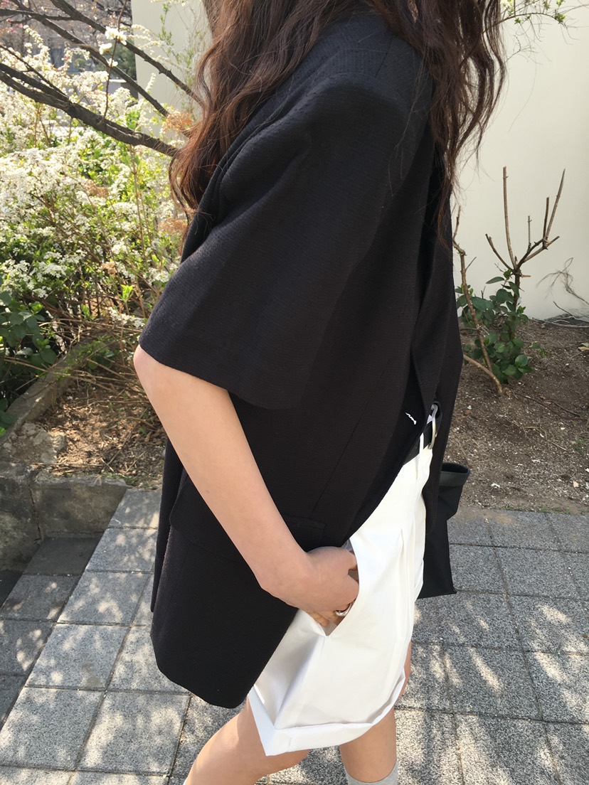 OURS韓國㊣直郵東大門代購女裝新款25春夏時尚夾克透明亞麻OURS夾克