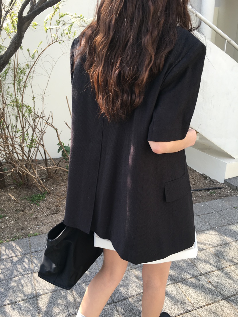 OURS韓國㊣直郵東大門代購女裝新款25春夏時尚夾克透明亞麻OURS夾克