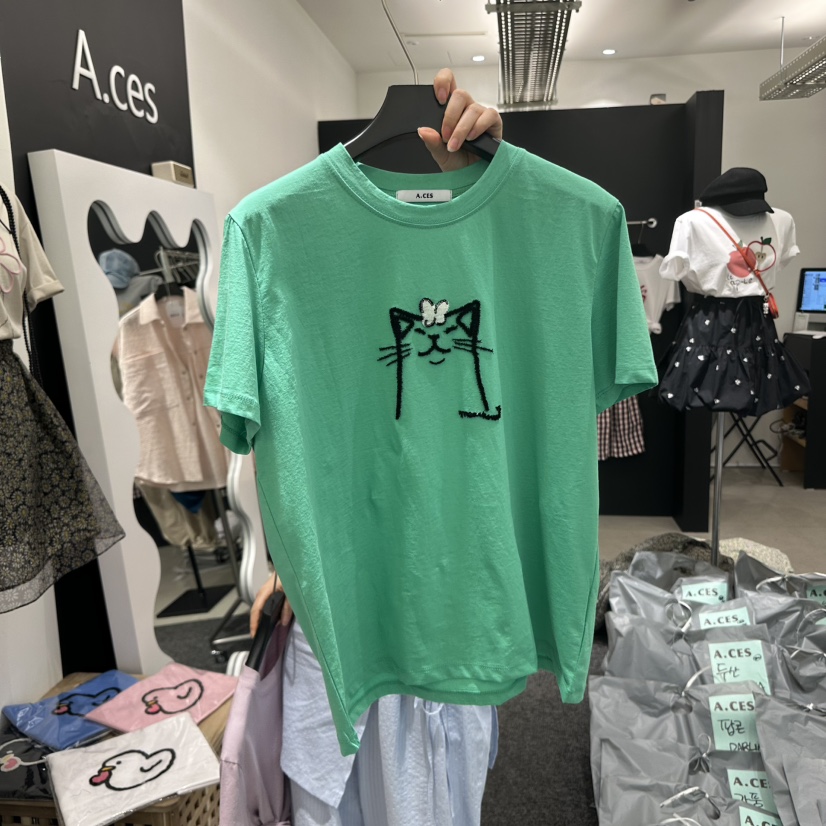 A.CES直郵韓國代購㊣女裝新品熱賣休閑25春夏推薦人氣時尚T恤A.CEST恤圖色2